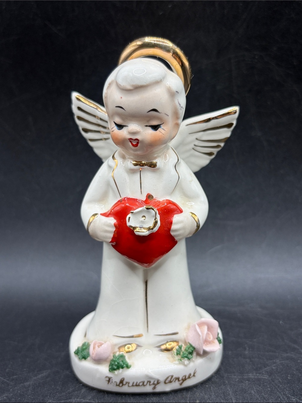 Napco Vintage Mid Century February Birthday Month Angel Boy Ceramic Figurine